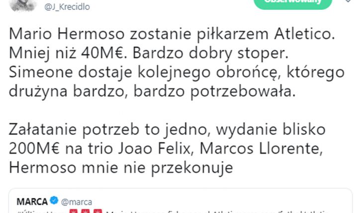 Atletico Madryt kupuje obrońce za około 40 mln euro!